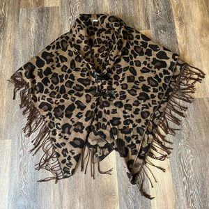 Leopard brown, black, tan print poncho, shawl wrap, cape one size fits most